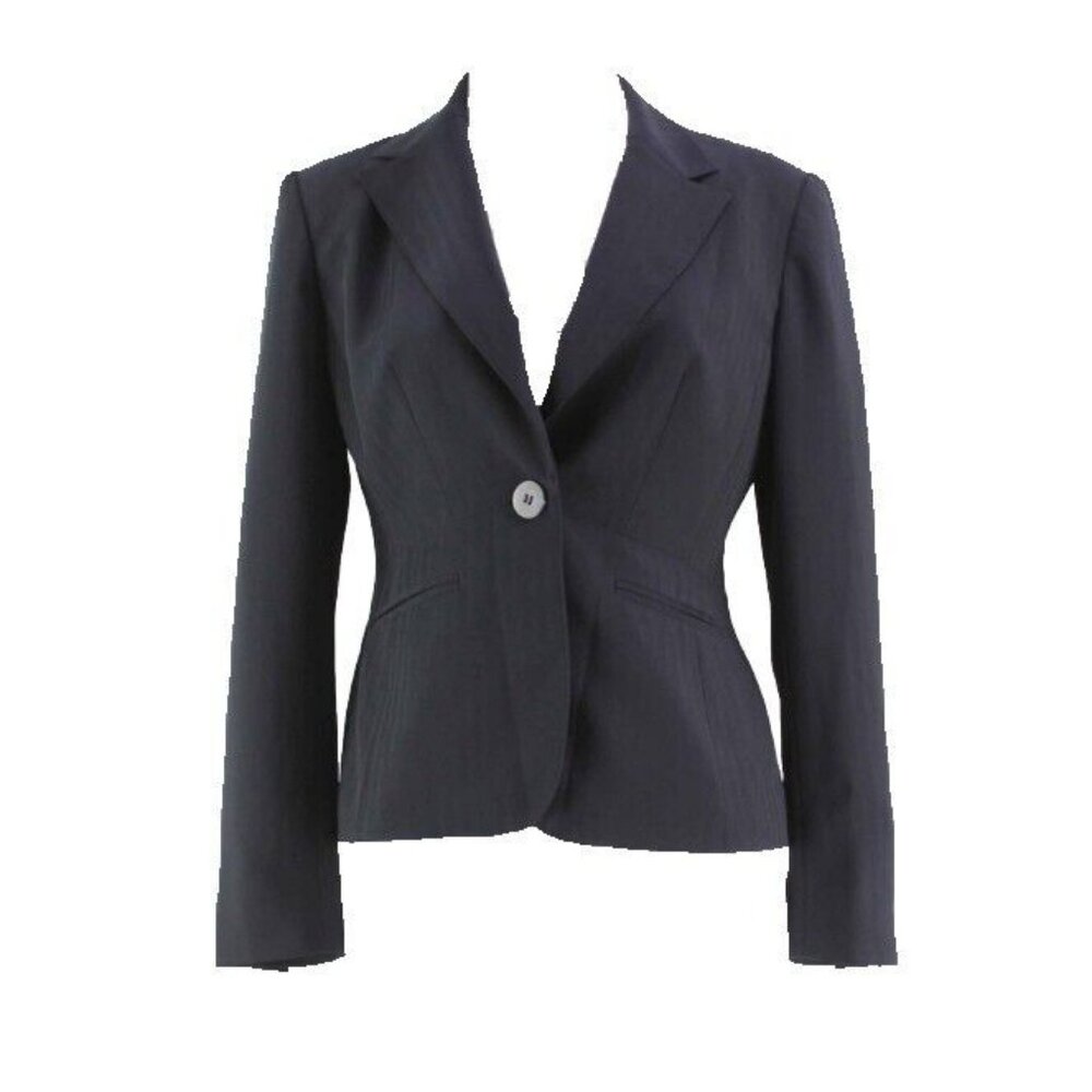 Jones New York Suit Sz 4P Black Poly Blend Herringbone Stripe Lined Blazer